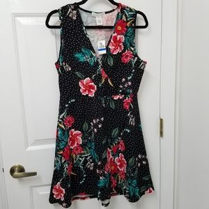 Planet Gold Floral Polka Dot Faux Wrap Dress